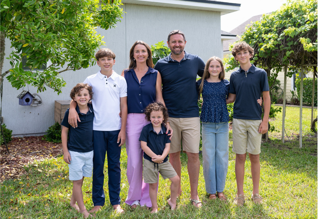Sarah with her husband, David, and children